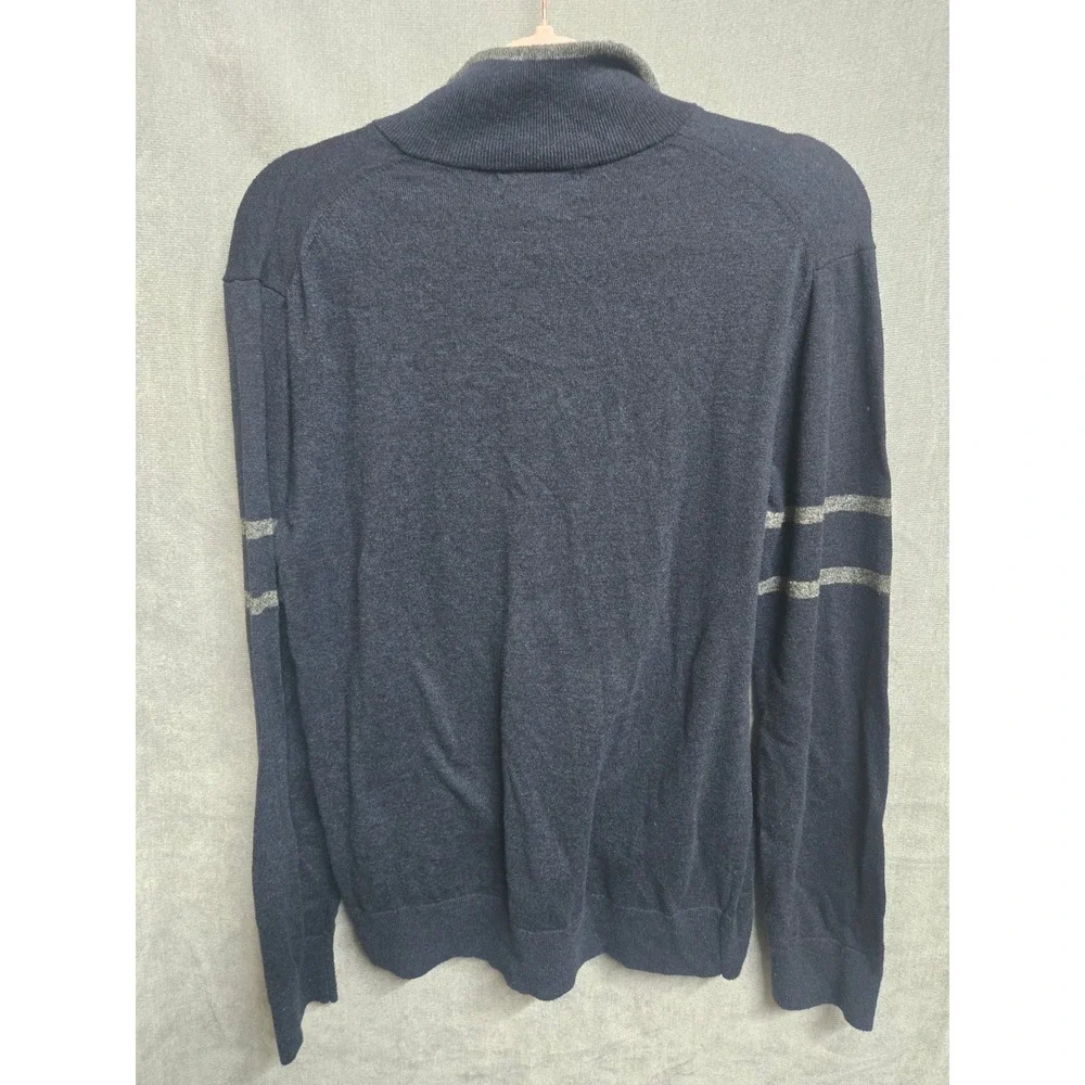 Banana Republic Mens Eco Sweater Navy Blue Quarter Zip Pullover Medium Stripe